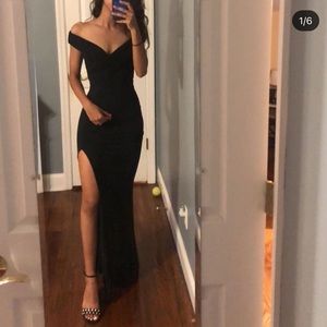 Off the should black gown with split